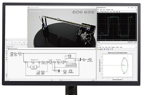 Computerbildschirm mit Kurvendiagrammen und elektrisschen Schaltungen